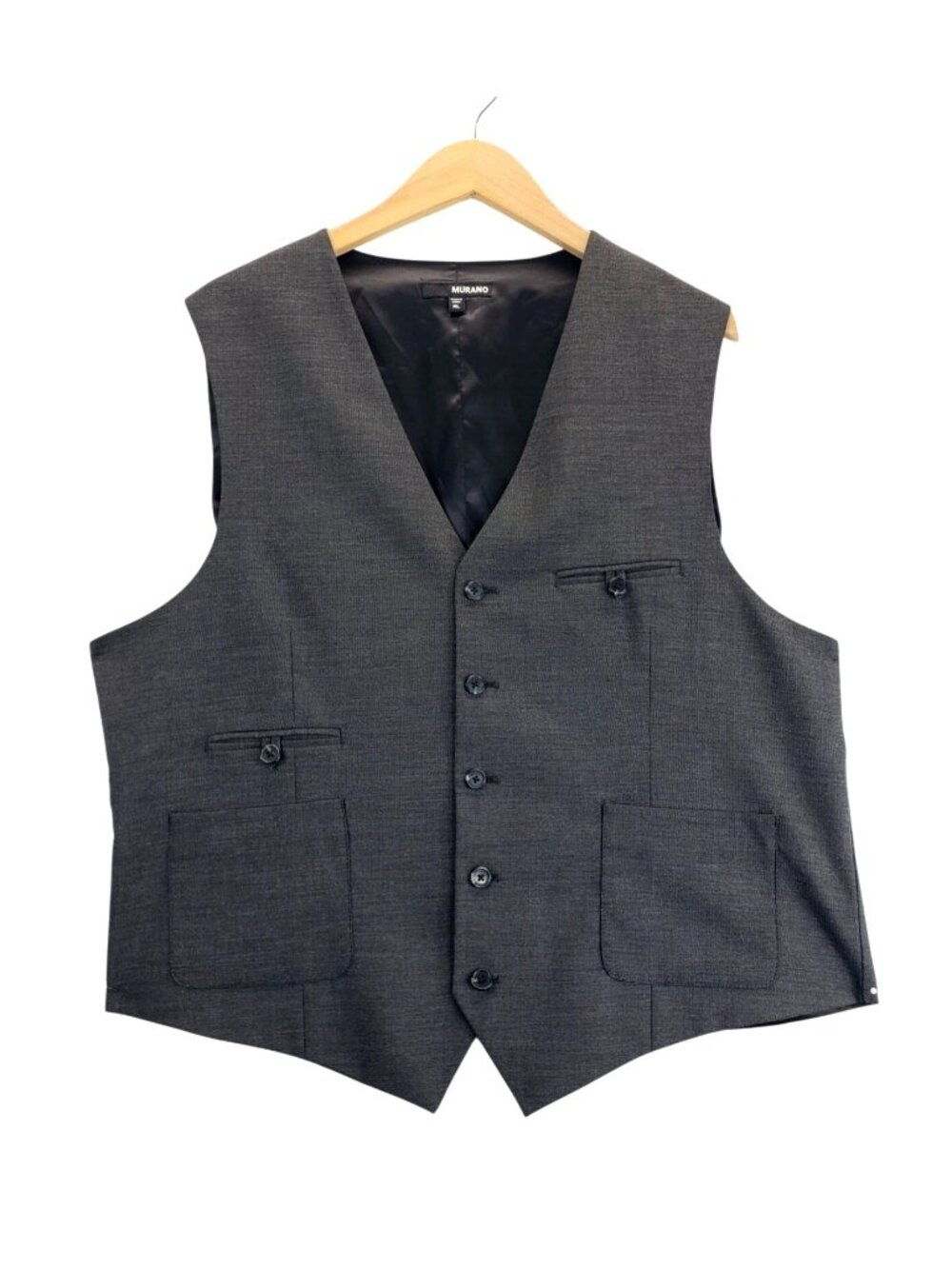 Mens Vest Charcoal Gray Textured Weave XL Murano 5 Button 4 Pockets Welt Ticket